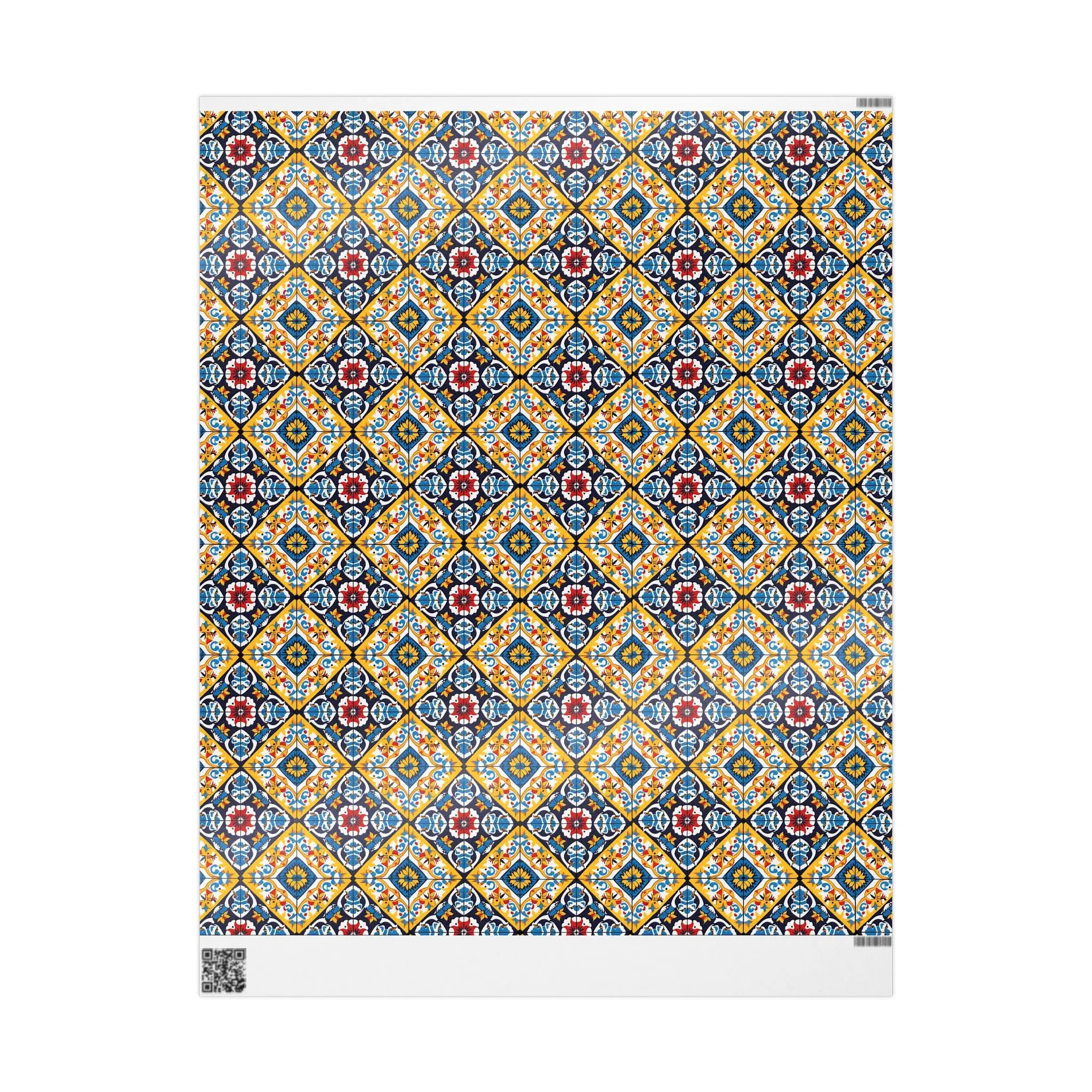 Mexican Talavera Wrapping Paper - Pattern Blue Yellow