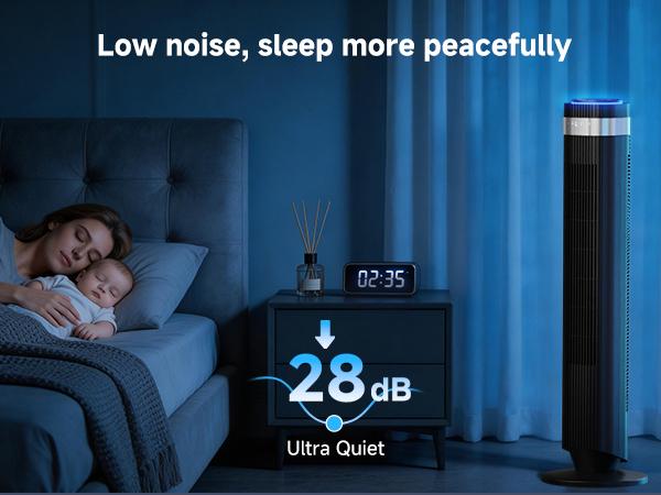 【New】Tower Fan for Bedroom, 28dB Silent Standing Fan with 12H Timer, Smart Auto Mode, 64° Oscillating Bladeless Cooling Fan for Home Office, Black