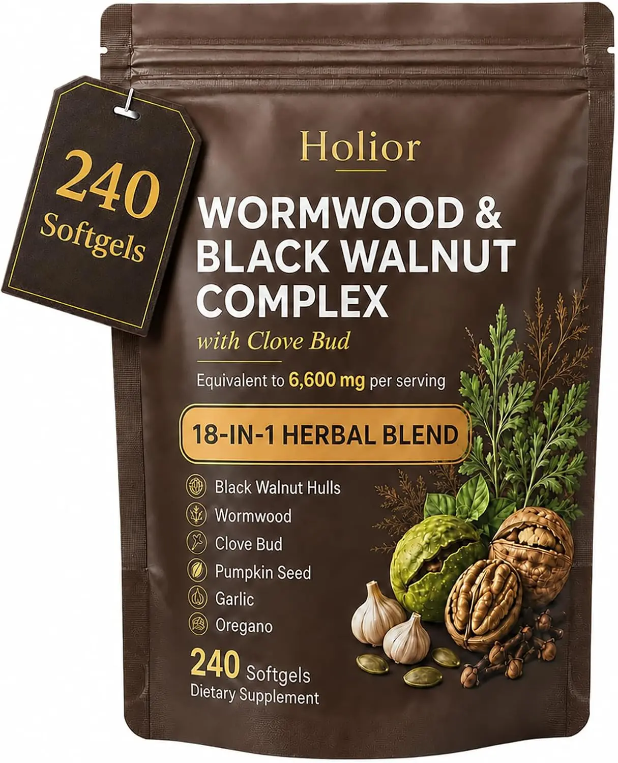 Wormwood Black Walnut Clove Dietary Supplement Softgel Capsules - 240-Count 18-in-1 Berberine Blend for Gut Support, with Garlic, Turmeric, Oregano, Pumpkin Seed