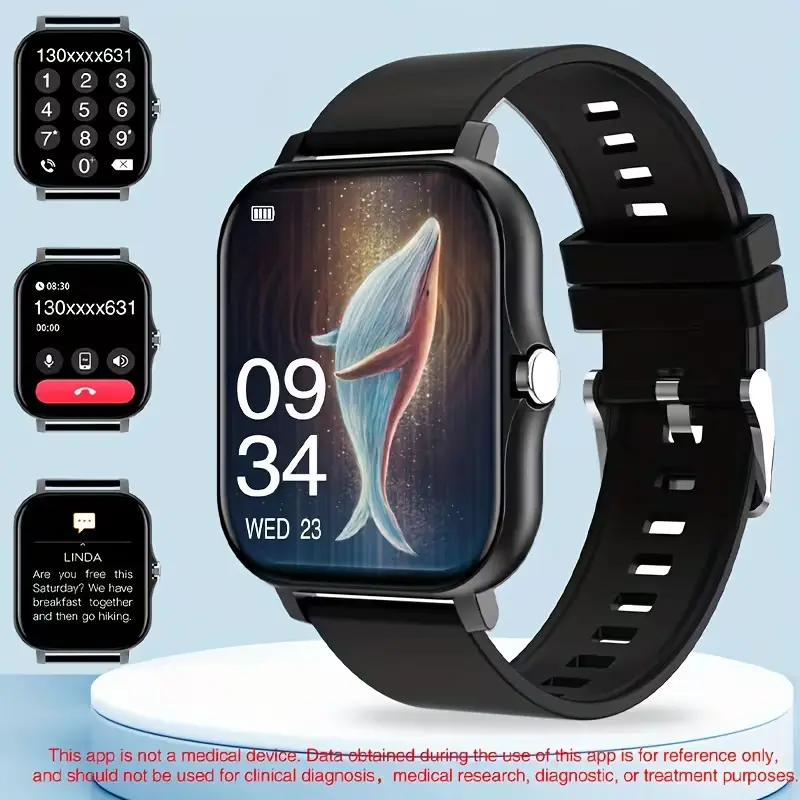 Father's Day and Summer Festivals:Smartwatch with wireless calling/answering and multiple sports modes, sedentary reminder, weather forecast, and message notifications; bezel-less slim design; compatible with For Android and  For iPhone;, Wearable, Device