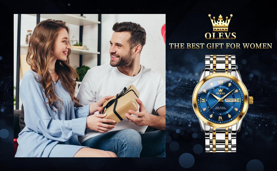 Olevs G5513 Men's Stainless Steel Wrist Watch with Day Date Analog Quartz Waterproof Luminous Modern Business Sport Gift