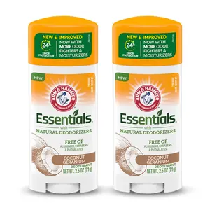 ARM & HAMMER Essentials Deodorant Coconut Geranium 2.5 oz Pack of 2 Natural Deodorizers Aluminum Free Parabens Phthalates Free
