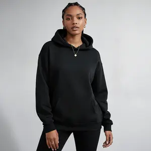 The women's solid-color hoodie is made of a  -polyester , It has a classic hooded design, ideal for casual wear, with soft and breathable fabric.