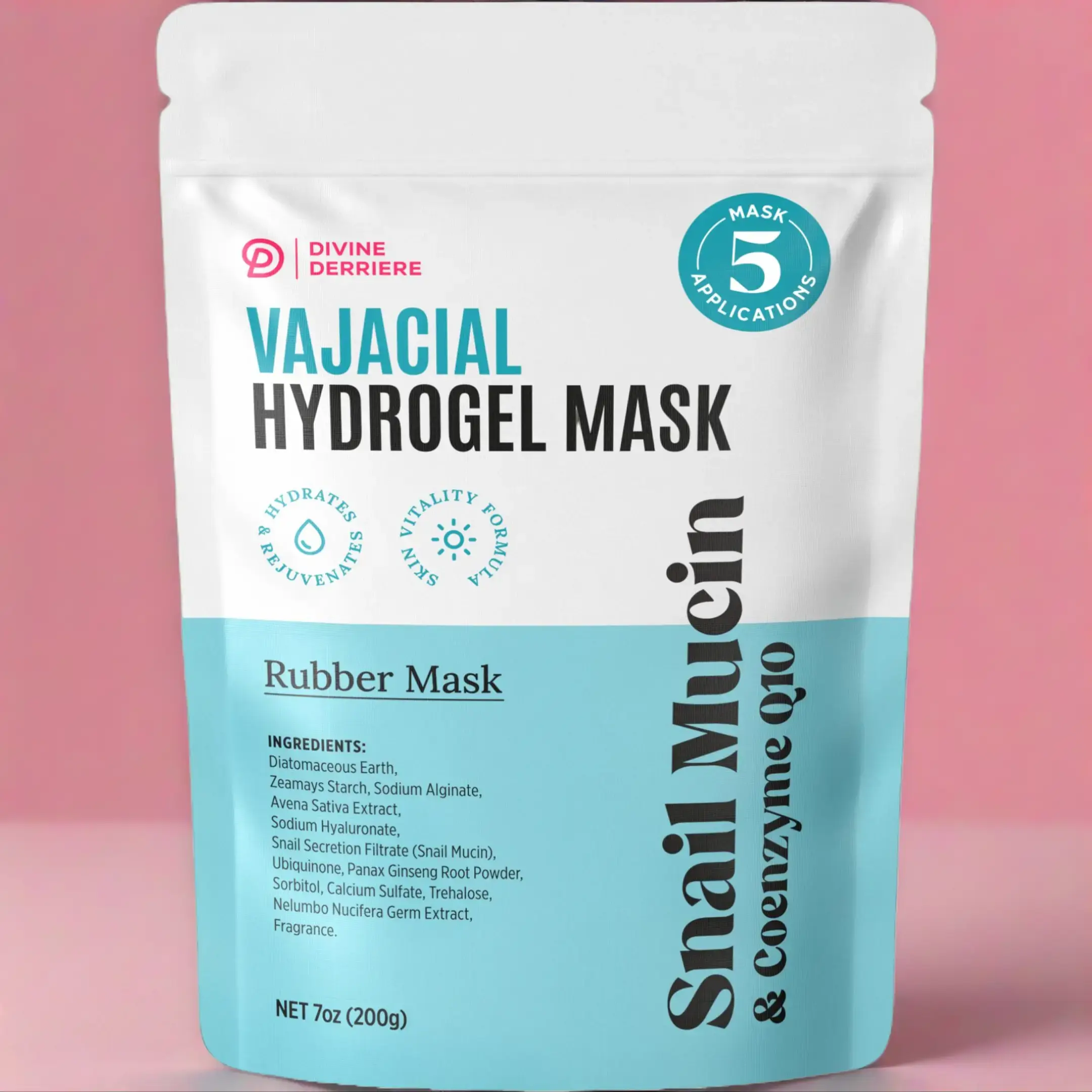 Divine Derriere DOWN THERE CARE Hydrogel Mask with GET GLEAMIN SNAIL MUCIN & CoQ10 - Purifying Super Hydrating Facial Vajacial Masks, Modeling Rubber Mask Post-Hair Removal, Ingrown Wax Shaving, Hydrate Moisturizing Rejuvenating Skin Repair Jelly Mask Kit