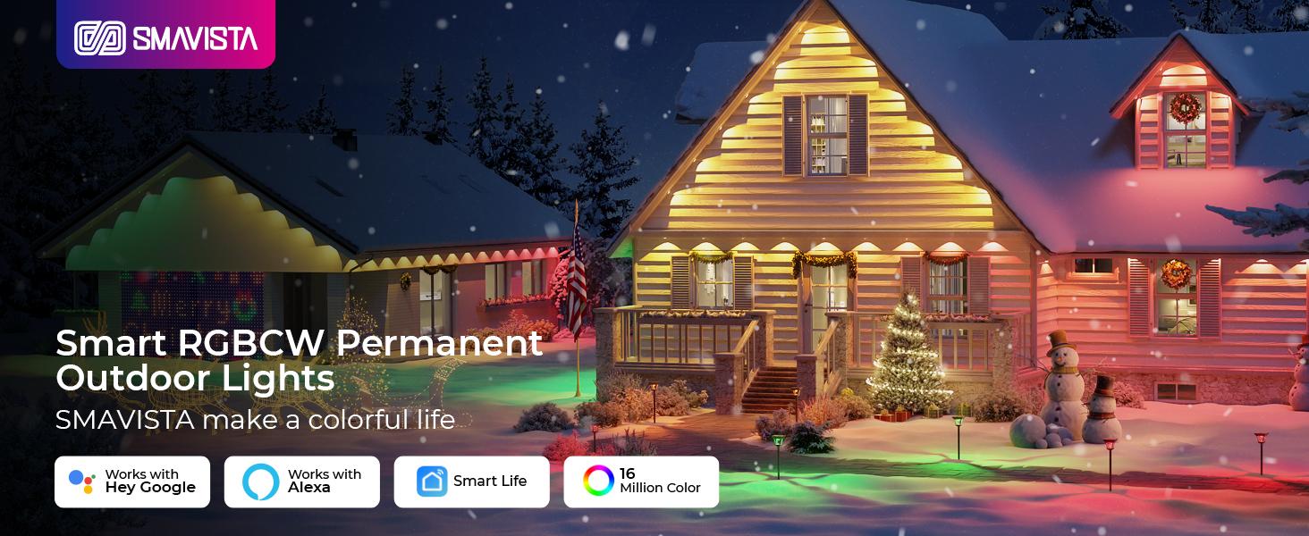 CuLiDing Smart RGBWIC LED Permanent Outdoor Lights Pro, 100+ Scene Modes, Waterproof Eaves Light for Halloween Christmas Decor, Alexa & Google Assistant Compatible,2700K-6500K Adjustable