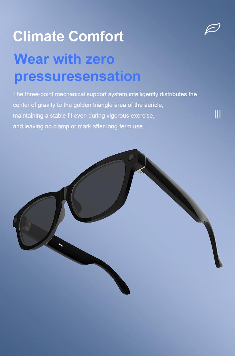 Smart Bluetooth Glasses with Camera, 1080p Video Recording Wearable Glasses, Multifunctional Wireless Audio Glasses with Headphone, Outdoor Sports Camera Sunglasses with Intelligent Voice Assistant, Anti-blue Light Protection Eyeglass