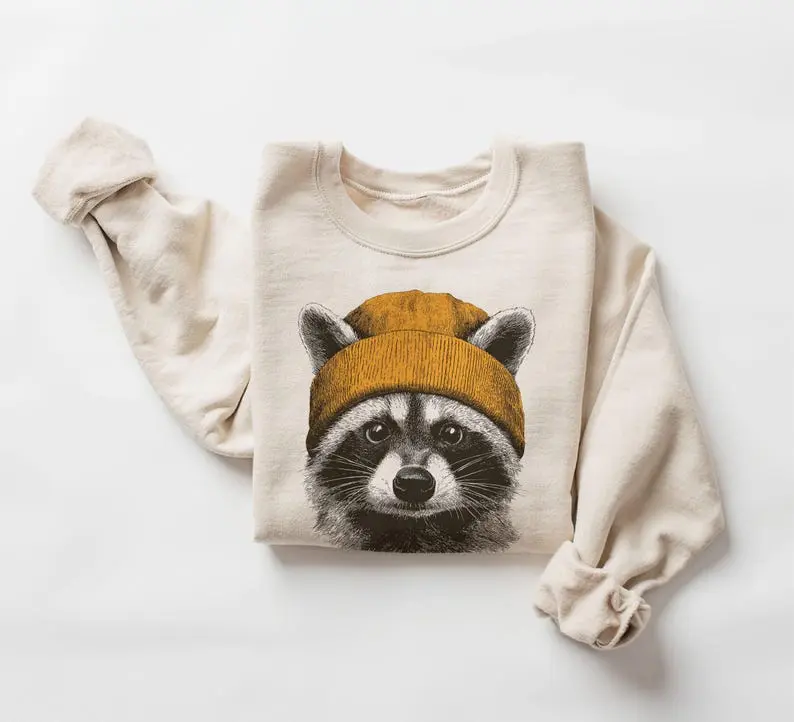 Retro Raccoon Wearing Beanie Unisex Sweatshirt
