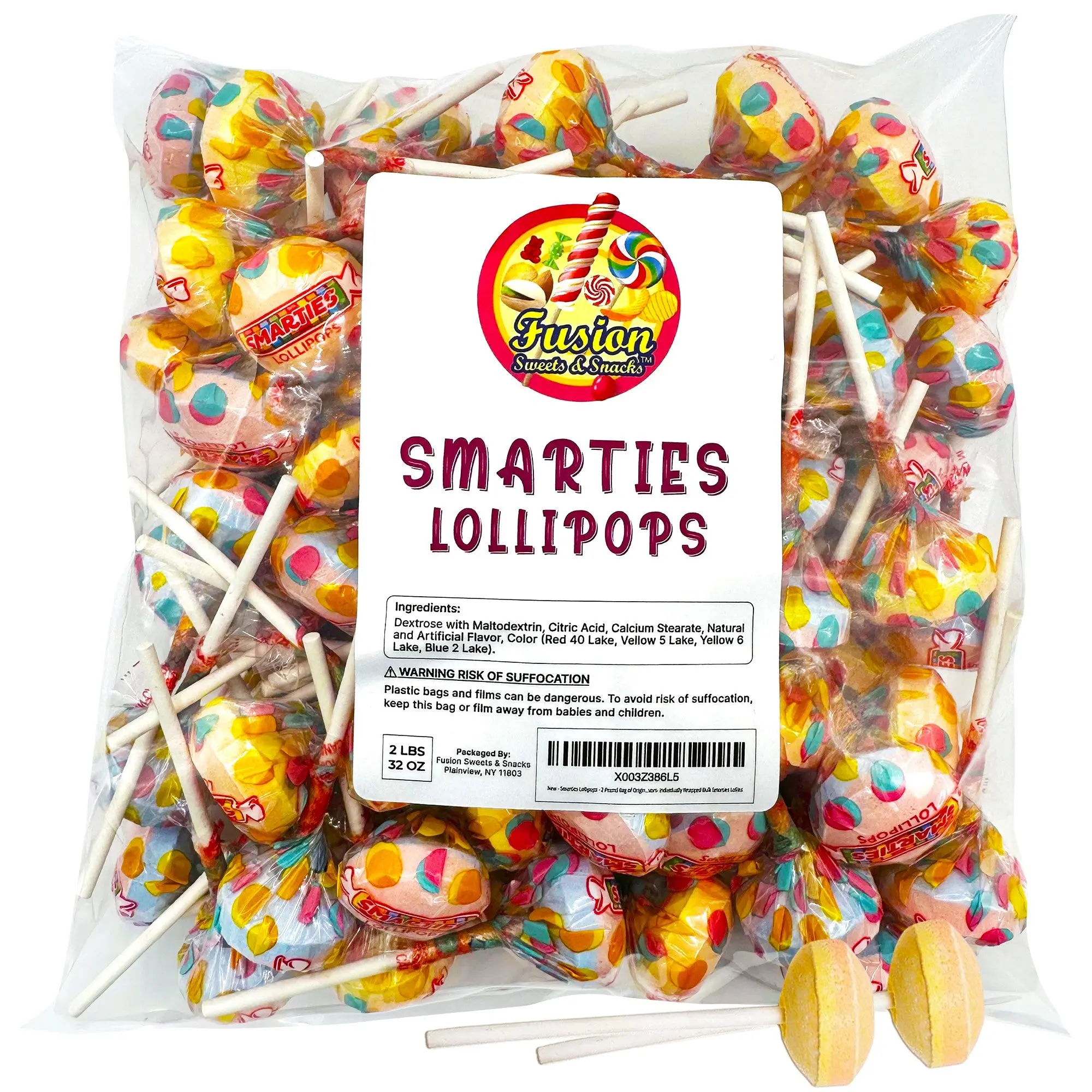 Smarties Lollipops - 2 lb Bulk Bag, Classic Original Sweet Tangy Novelty Candy, Individually Wrapped Snack for Loved Ones, Party Treats for All Ages
