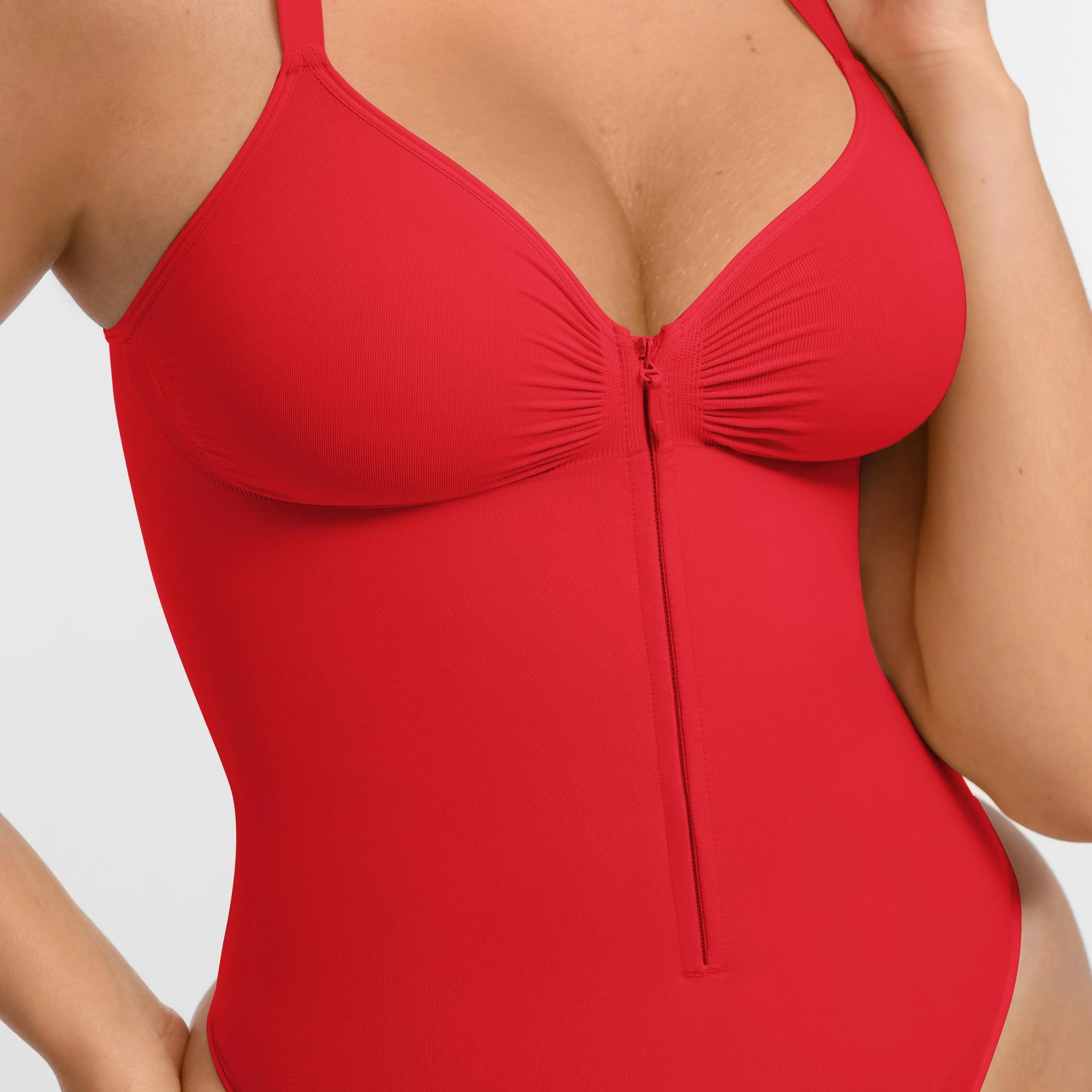 FeelinGirl Seamless Covered Bust Jumpsuit Thong Bodysuit Peach heart collar Fit Womenswear Comfort Shapewear Breathable Comfortable Day Sleeveless Corset Zipper Summervibes