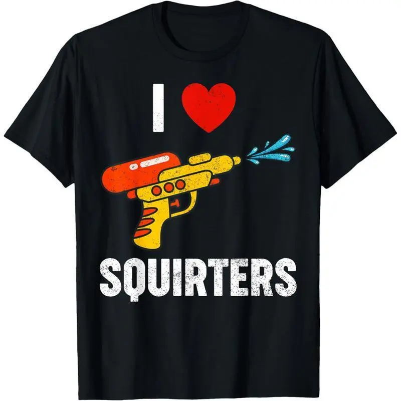 Menswear Soft Short-Sleeve Round Neck T-Shirt - 100% Cotton Unisex Crewneck "I Heart Squirters" Funny Quote Graphic Tee, Adult Humor Meme Casual Streetwear, Viral TikTok Joke Gift for Parties, Nights Out, Graphic Shirts, Meme Shirts Funny
