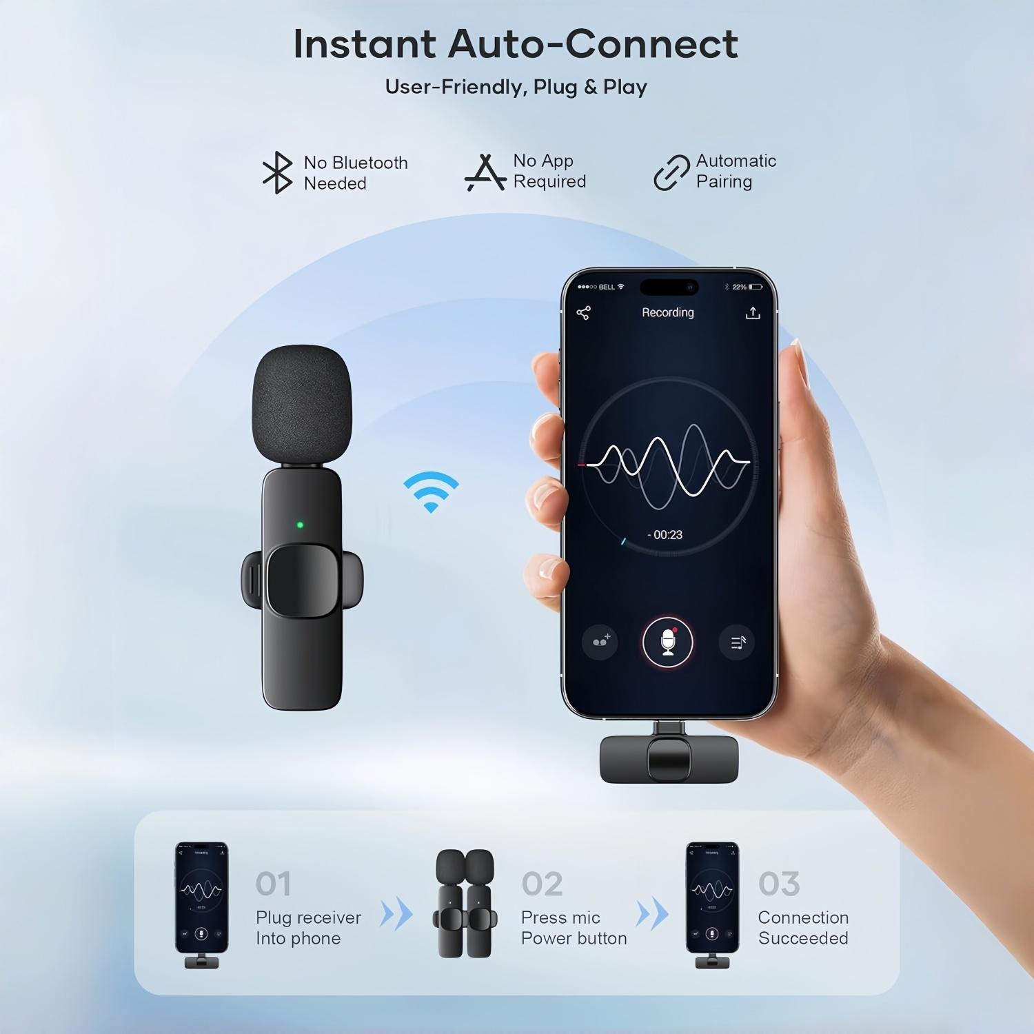 Wireless Mini Microphone for iPhone & Android Professional Lavalier Omnidirectional Clip Mic USB-C Rechargeable 65FT Transmission Noise Reduction Plug-Play for Interview Video Podcast Vlog YouTube Multi-Purpose microphone Clip-on Microphones interview po Wireless Mini Microphone for iPhone & Android Professional Lavalier Omnidirectional Clip Mic USB-C Rechargeable 65FT Transmission Noise Reduction Plug-Play for Interview Video Podcast Vlog YouTube Multi-Purpose microphone Clip-on Microphones interview po