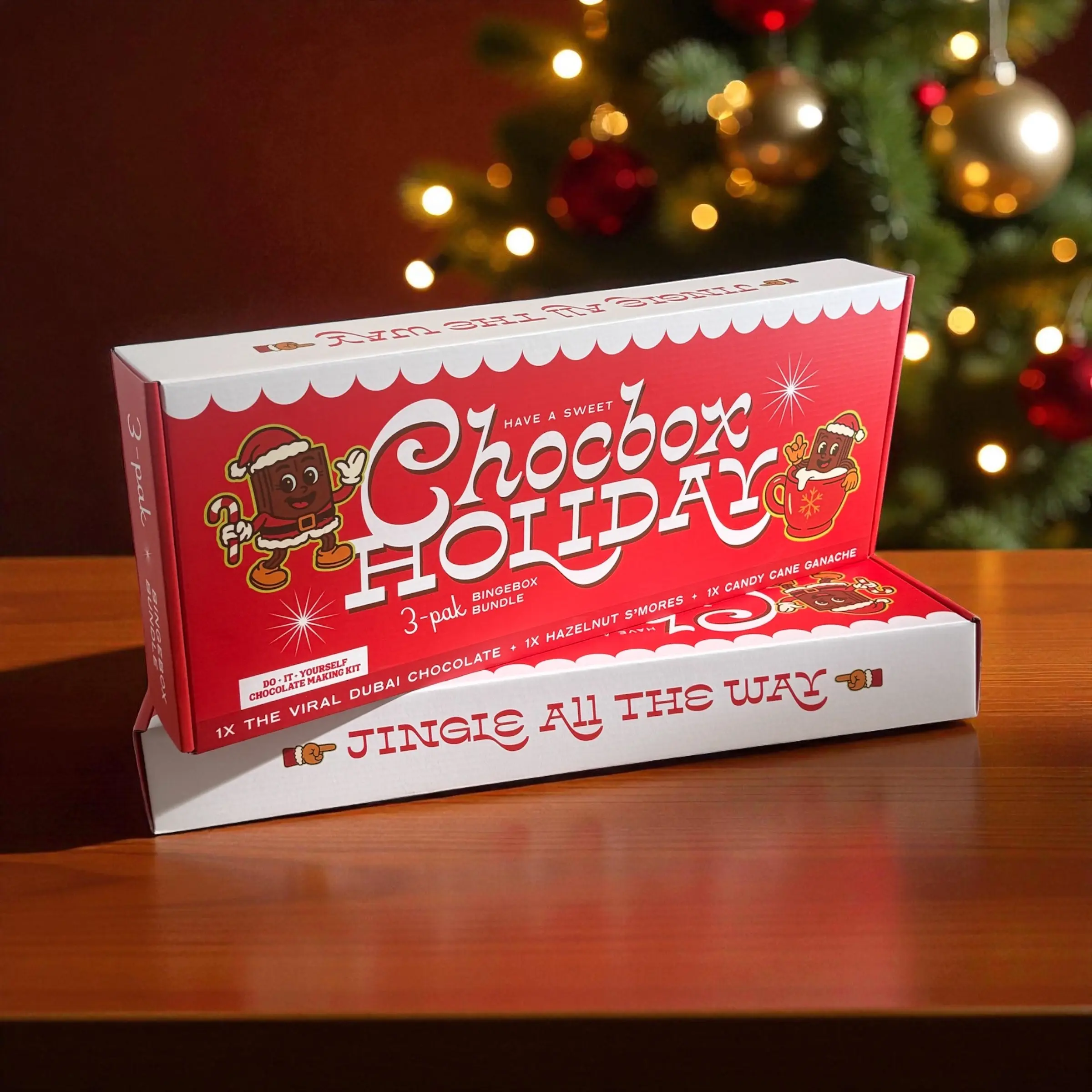 Chocbox Holiday Binge Box Snack Gift Set (3-Pack Kit) - Viral Dubai Chocolates, Viral Snacks, Minty Mrs. Clause, NEW Hazelnut S’mores with Hazelnut Cream