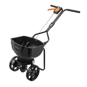 VEVOR Walk-Behind Spreader, 9.8ft Spreading Width, Push Broadcast Spreader with 10" All-Terrain Tires, Adjustable Flow Control, 15lbs Capacity Hopper, Lawn Spreaders for Fertilizer Seed Small Home Use