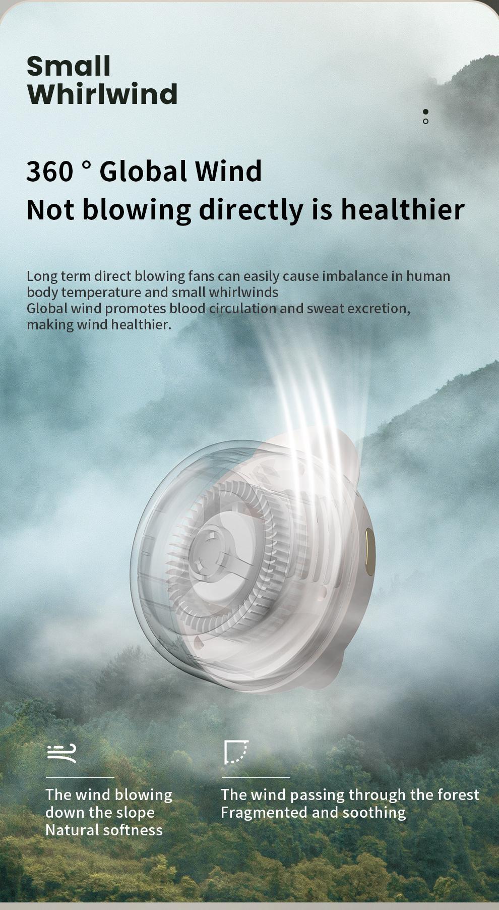 Convenient Summer Essential Mini Bladeless Fan One-Handed Operation 3-Speed Mode Adjustable Silent Clip-On Rechargeable for Outdoor Office Travel Mother's Day Gift