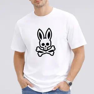 Men's Cotton T-shirt - Short Sleeve Crewneck Tee, Cool Funny Bunny Skull & Crossbones Graphic Print, 100% Cotton Loose Fit, Black/White Options, Comfortable & Machine Washable, Versatile Streetwear & Holiday Gift vintage clothing green hoodie