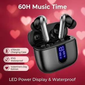 60H Playback True Wireless Earbuds | IPX5 Waterproof LED Power Display Wireless Charging Headphones with Mic for Sports Travel Work