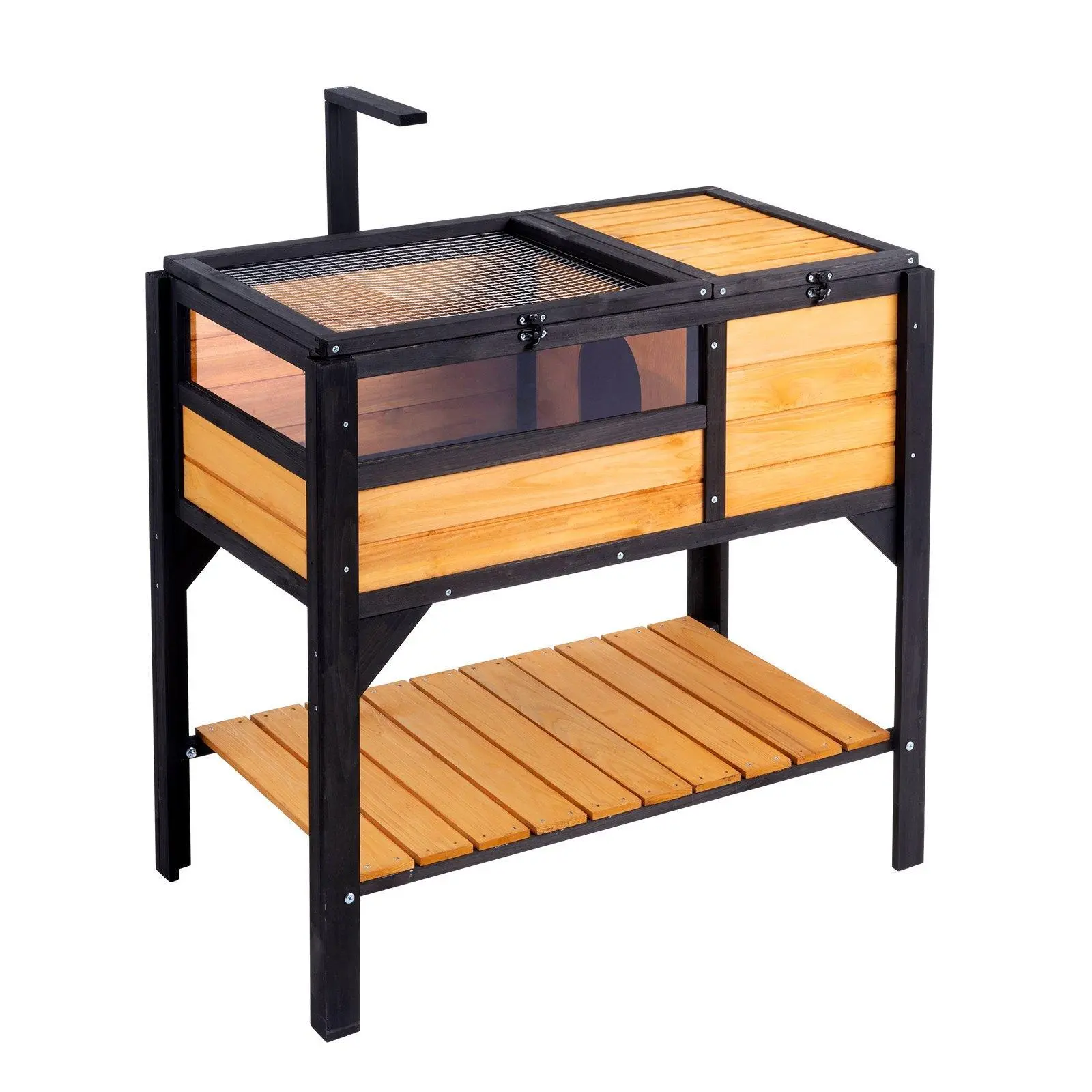 VEVOR Cedar Wood Tortoise House - Mesh, Waterproof Outdoor Pen-Hutch with Locking Latch, Assembly Instructions, Indoor-Outdoor Habitat for Lizards (Includes Hanging Light Stand, Heavy-Duty Storage Shelf)#BackToSchool
