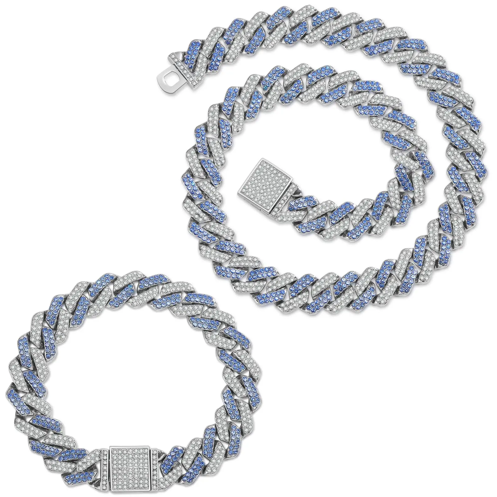 2 Pieces Cuban Link Chain for Men Cuban Diamond Chain Necklace and Bracelet Iced Out Miami Cuban Hip Hop Jewelry