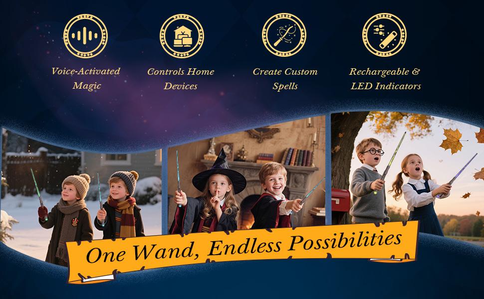 Careenoah magic wand Wizard Spell Wand with Voice-Control & 5 Light Effects, Magic Light Up Wand with Customizable Spells, Rechargeable Remote Control Wand, Kids Witch Toys Gifts for Christmas Cosplay Halloween Birthday