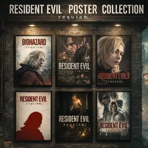 Resident Evil Requiem Game Poster, Leon Kennedy Ada Wong Albert Wesker Artwork, Raccoon City Biohazard Wall Decor, Cinematic Horror Gamer Gift