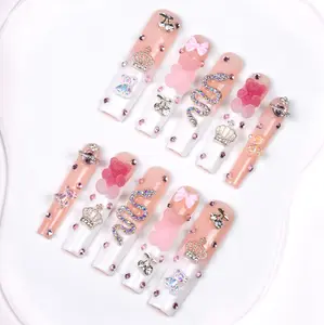 Lovful Square Long Length 2.2" Dramatic Handmade Acrylic Press On Nails | 10PCS Reusable, Salon Quality, Link 1 H26 -H317 Glitter Decorative Outdoorfun