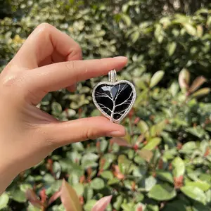 Obsidian faceted heart copper wire-wrapped pendant, Tree of Life design, nourishes life energy, your exclusive energy pendant