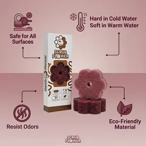ScrubFlower Scrub Sponge Firm in Cold & Soft in Warm Water | Scratch-Free Safe on 12+ Surfaces Heavy Duty Cleaning
