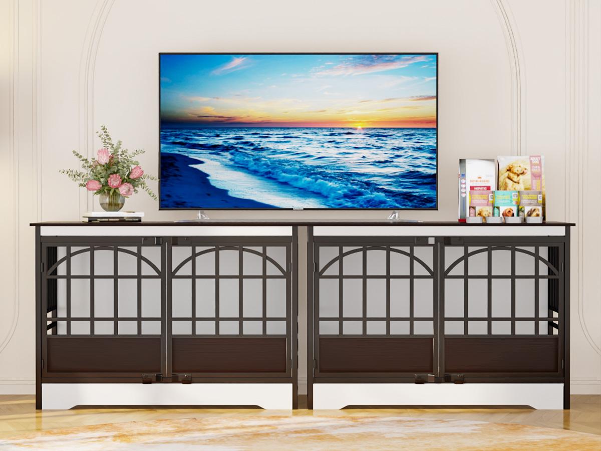 COZPAW Heavy Duty Dog Crate Furniture, 52 Inch Wooden Dog Kennel Indoor for XLarge Breed, Dog Crates for Large Dogs with Double Doors, Decorate as House TV Stand, End Table-White Brown