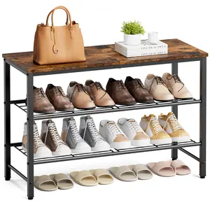 3-Tier Metal Shoe Rack Organizer Space Saving Shoe Storage Shelf for Entryway Closet Bedroom Rustic Brown Top