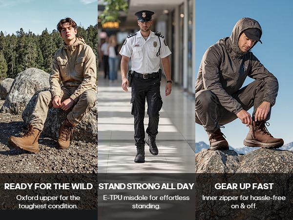 NORTIV 8 Terrascope Men's Tactical Hiking Boot Lightweight Cushion Sole Boots for Work All Day Side Zipper Motorcycle Combat Military Boot Arch Support 8 Inches Closed Footwear