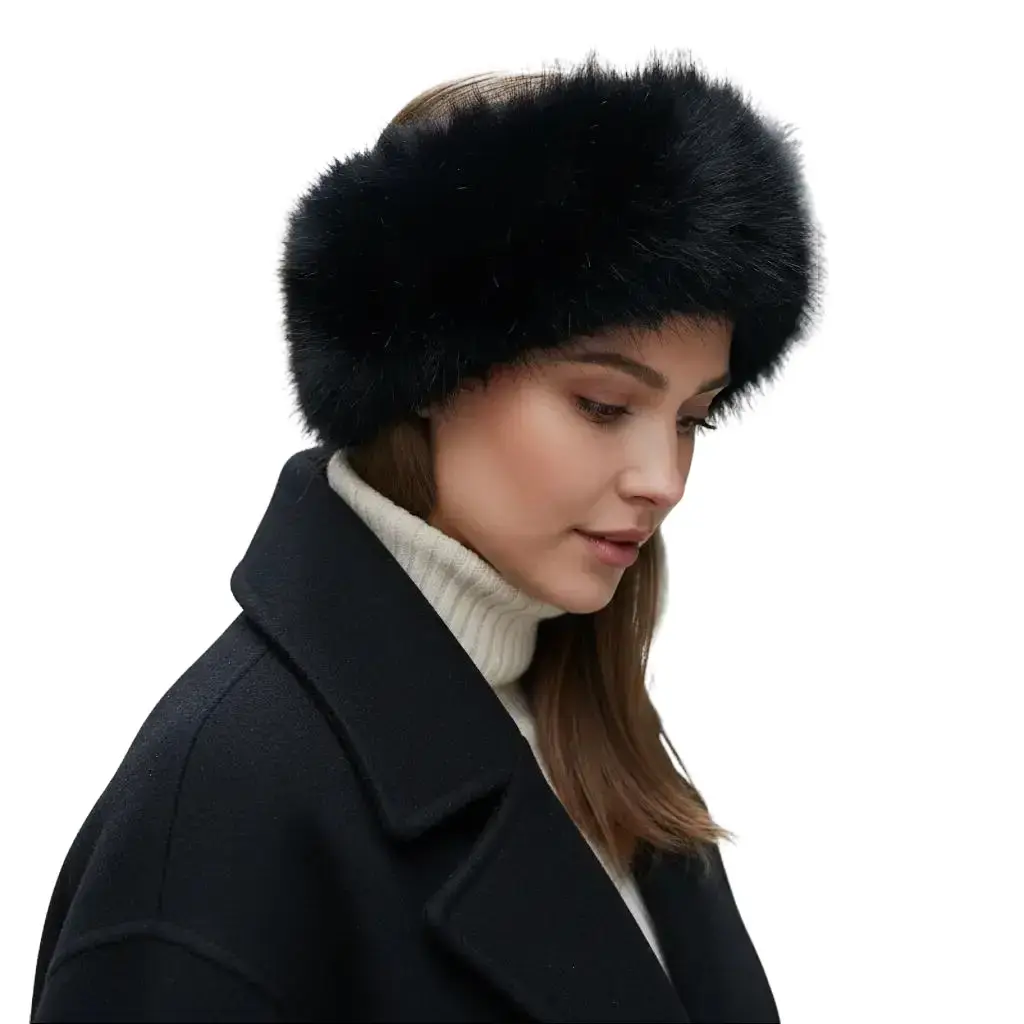 Women's Solid Faux Fur Headband, Fluffy Fashion Ear Warmer with Fleece Lining for Winter Outdoor Sports and Ear Protection, Elastic Band, Snug Fit, Fluffy Look
