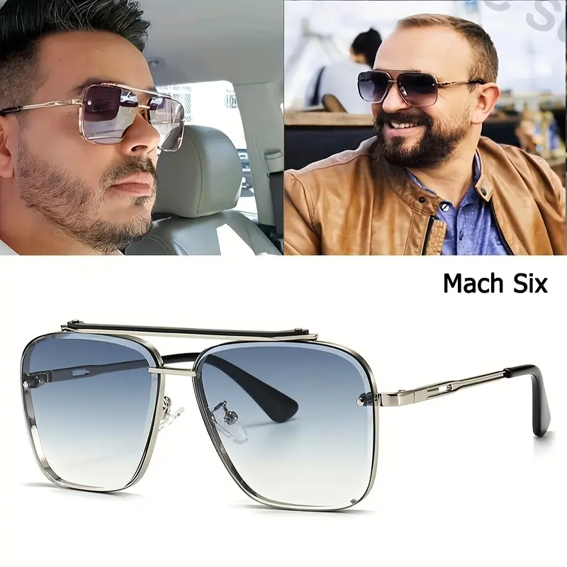 Mach Six Style Gradient Sunglasses Cool Men Vintage Brand Design Sun Glasses Polarized Square tangle aviator sunglass Retro beach stuff metal frame style bella  sunglasses luxury sungla shades Unisex Durable Material Versatile Use beach stuff tiktokshopsp