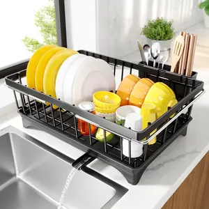 MiAoLi Dish Drying Rack in Sink, Expandable Stainless Steel Dish Drainers for Kitchen Counter, Dish Dryer Rack for Inside Sink, Over The Sink Dish Racks with Utensil Holder