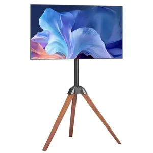 VEVOR Tripod Easel TV Stand,  , for 40-65 inch Flat Screen/Curved TVs Up to 99 lbs, 18° Left-Right Rotation Portable TV Stand with Oak Wood Legs, for Bedroom, Living Room, Studio, MAX VESA 600 x 400 mm