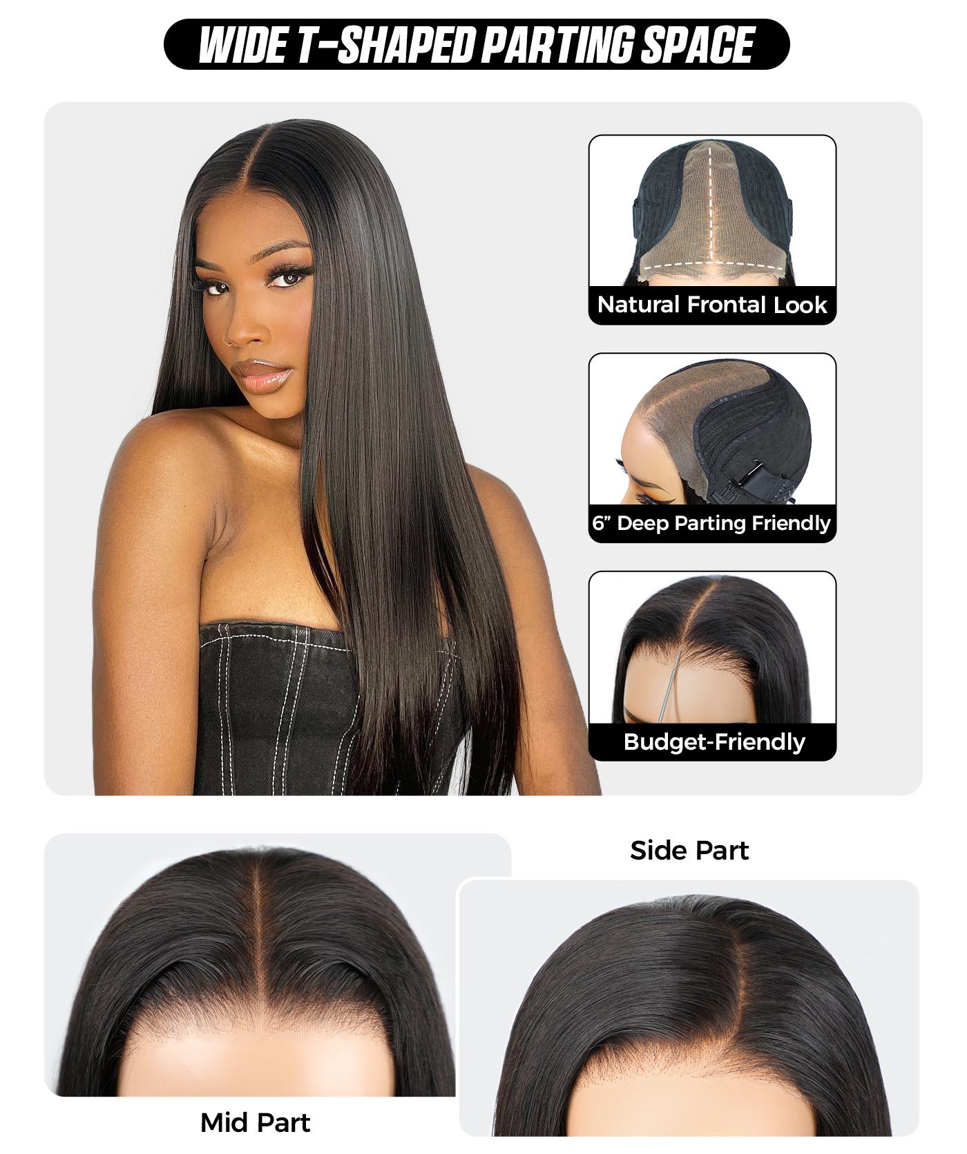 OQ Hair Full 220% Density Wear Go 9x6 Tpart Layered Cut Yaki Straight Bob Wig Reddish Brown Color Ear To Ear Deep Part Lace Glueless Wig Human Hair Pre Bleached Tiny Knots With Drawstring