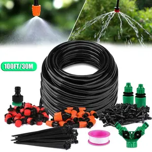 Cottagecore DIY 100ft Drip Irrigation System Eco-Friendly UV Tubing Adjustable Micro Sprinkler Automatic Hose For Greenhouse Raised Bed Patio Mist
