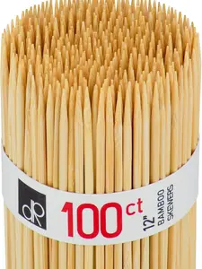 100PCS 12" Natural Bamboo skewer sticks for Eternal Roses, BBQ, Grilling, Kitchen Roasting， Marshmallows, Crafting, and Ribbon flowers, Wooden Sticks