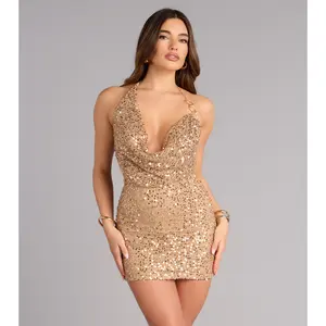 Low Light Luxe Sequin Halter Mini Dress