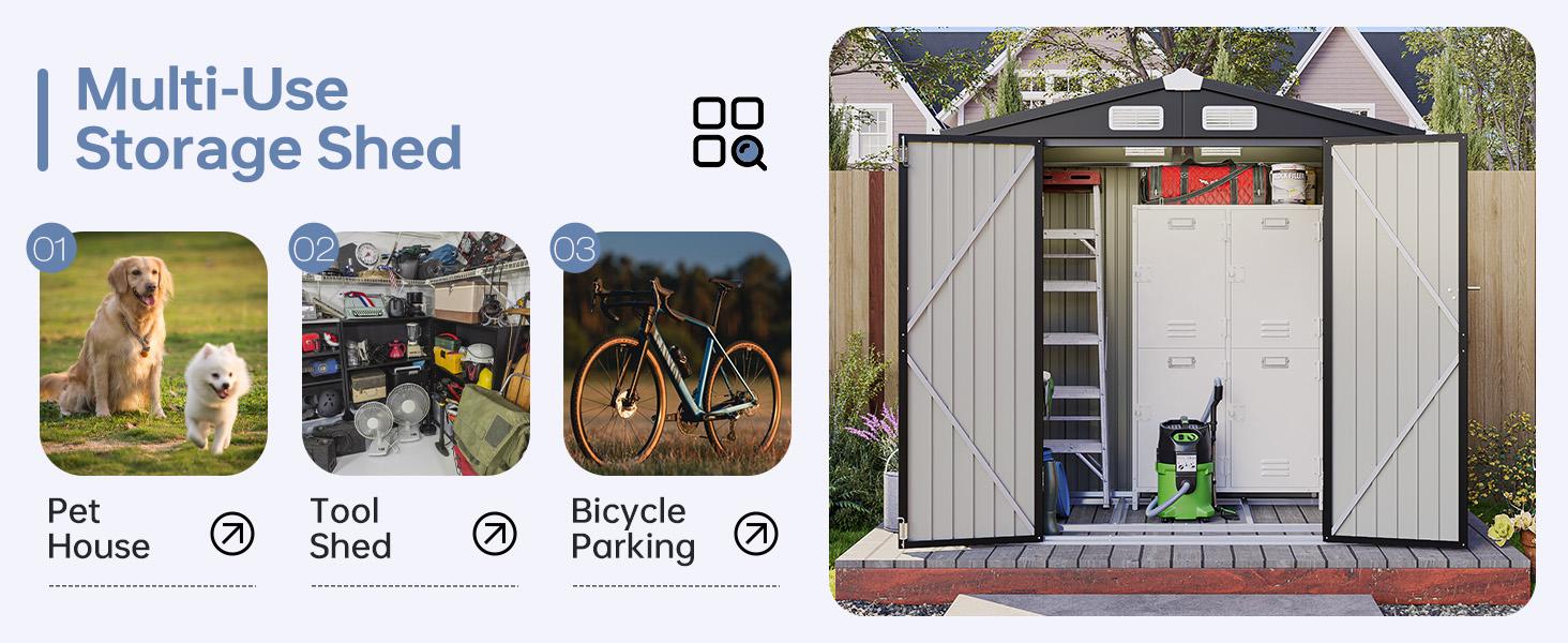 Aoxun Outdoor Storage Shed Metal Garden Tool Shed with Sloping Roof Lockable Door for Patio Lawn Backyard Black Organizer for Garden Tools & Shelf Organization Aoxun Outdoor Storage Shed Metal Garden Tool Shed with Sloping Roof Lockable Door for Patio Lawn Backyard Black Organizer for Garden Tools & Shelf Organization