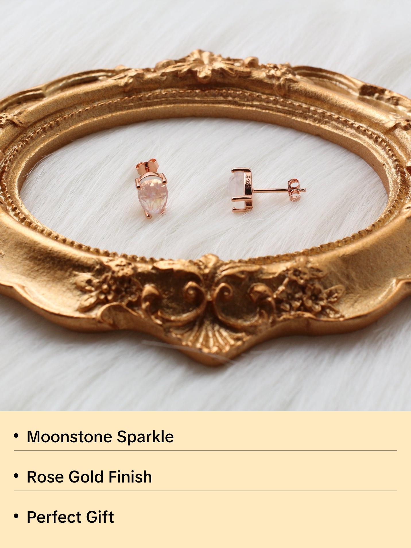 925 Sterling Silver Moonstone Stud Gold Earrings