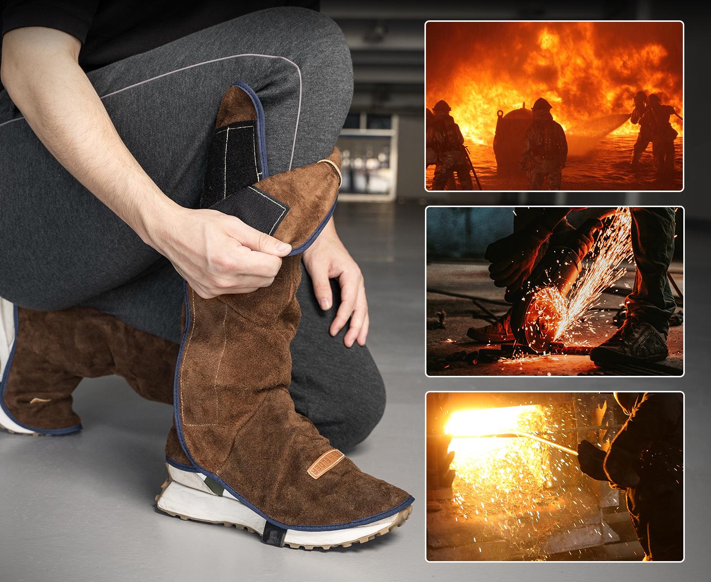 YESWELDER Leather Welding Spats - Heat Resistant Shoe & Leg Covers, Abrasion Protection | Work Safety Gaiters for Welders