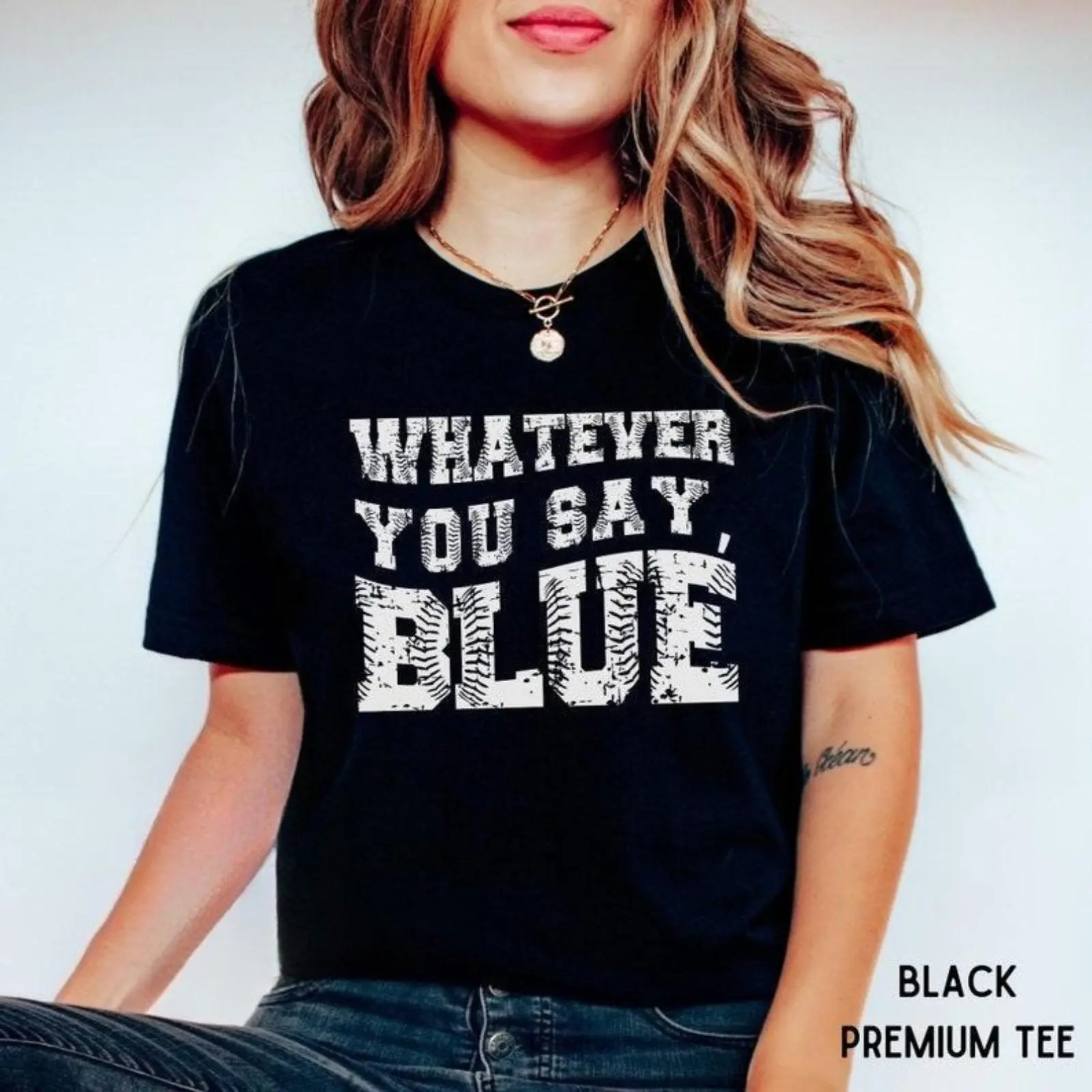 Funny Umpire T-Shirt with 'Whatever You Say Blue' Graphic Print, Casual Short Sleeve 100% Cotton Crew Neck, Unisex Fit Gift for Baseball Fans, Shortsleeve, Tshirt, Top, Round Neck, Tops, Baseball Theme, Museum-Quality Art Reproduction, True Unisex Fit