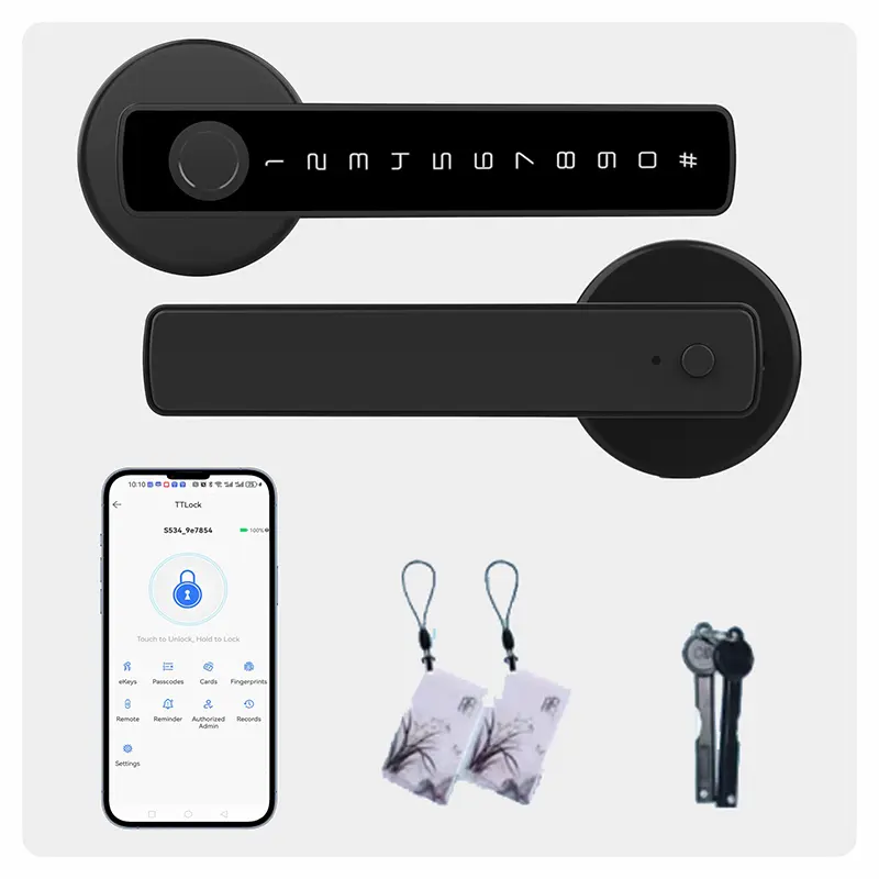 Keyless Smart Home Security Electronic Door Lock - Multi-Unlock with Password, Physical Key, Access Card, Tuya App Control, AA Battery-Powered for Home, Rental Properties, Home Security Door Lock, Electronic Door Locks