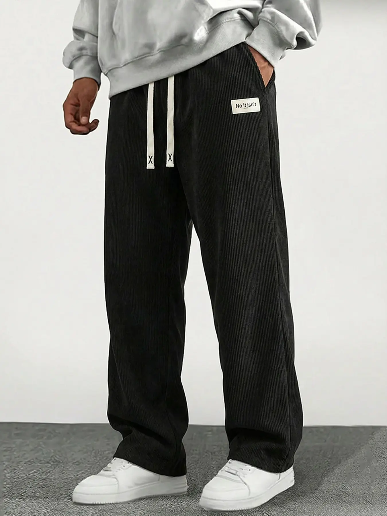Unisex Street Style Letter stamp corduroy loose straight leg jogging trendy long pants sports sweatpants, Casual Sportswear, Suitable for streetwear, casual wear, men's gifts, trendy outfits and styling for outings, Y2K fashion, Letter Print Sweatpants