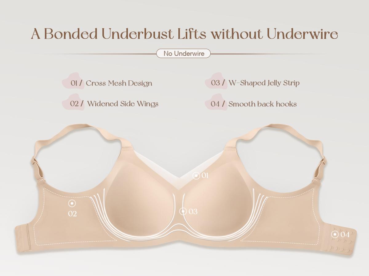 OEAK Womens Wireless Bras V Mesh Comfortable Bralette Supportive Tshirt Jelly Bra No Underwire Seamless Push Up Everyday Bras