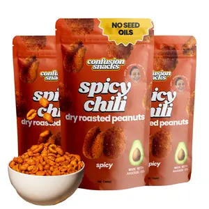 Confusion Snacks Spicy Chili Peanuts 3 Pack | Flavored & Crunchy Nuts | Seed Oil Free, Gluten-Free, High Protein Snack, Made with Non-GMO Avocado Oil, Plant-Based, Vegan, Dye-Free | Delicious Snack | 7 Oz (3 Pack, Indian Spiced Flavors)