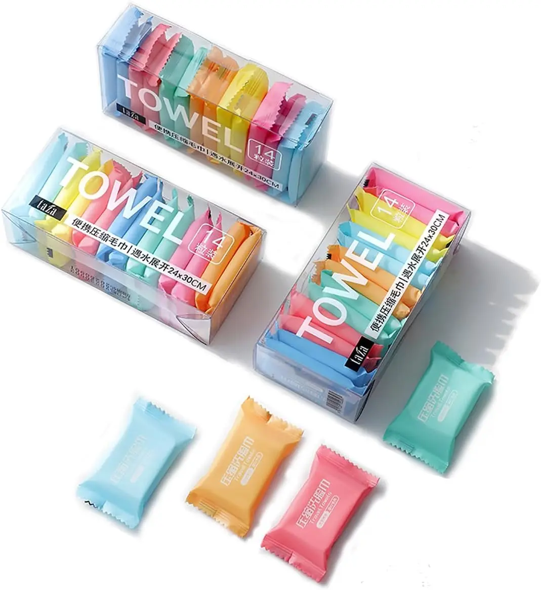 Disposable Cotton Compressed Bath Towels (14-Pack) – Portable Multi-Purpose Bathing Accessories for Travel/Outdoor, Hiking, Adventure, Beauty & Personal Care Needs, Disposable Face Towels