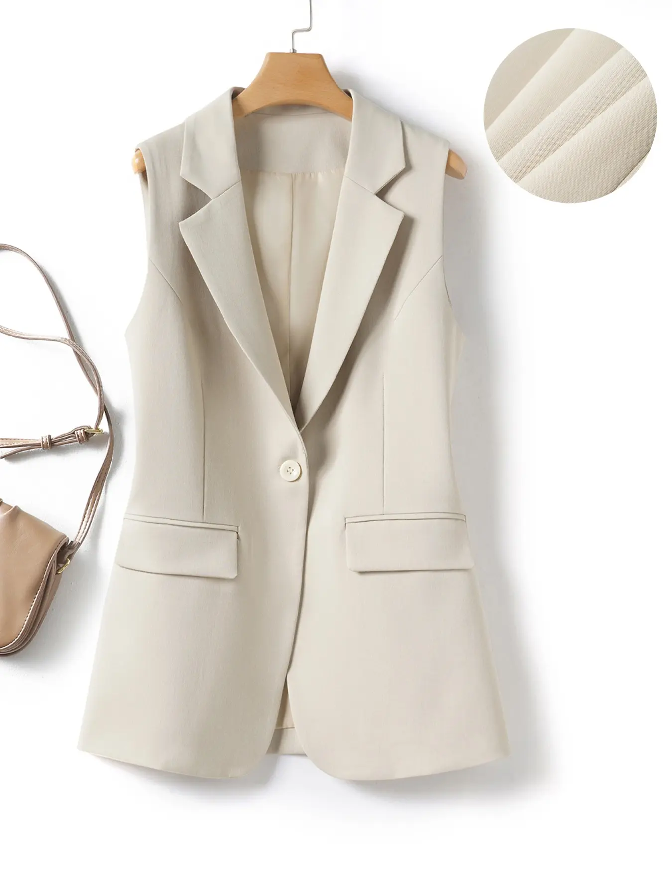 Women's Solid Color Suit Vest Waistcoat, Slimming Back-Slit Office Jacket Top for Spring and Autumn Commute, Plain Clothing