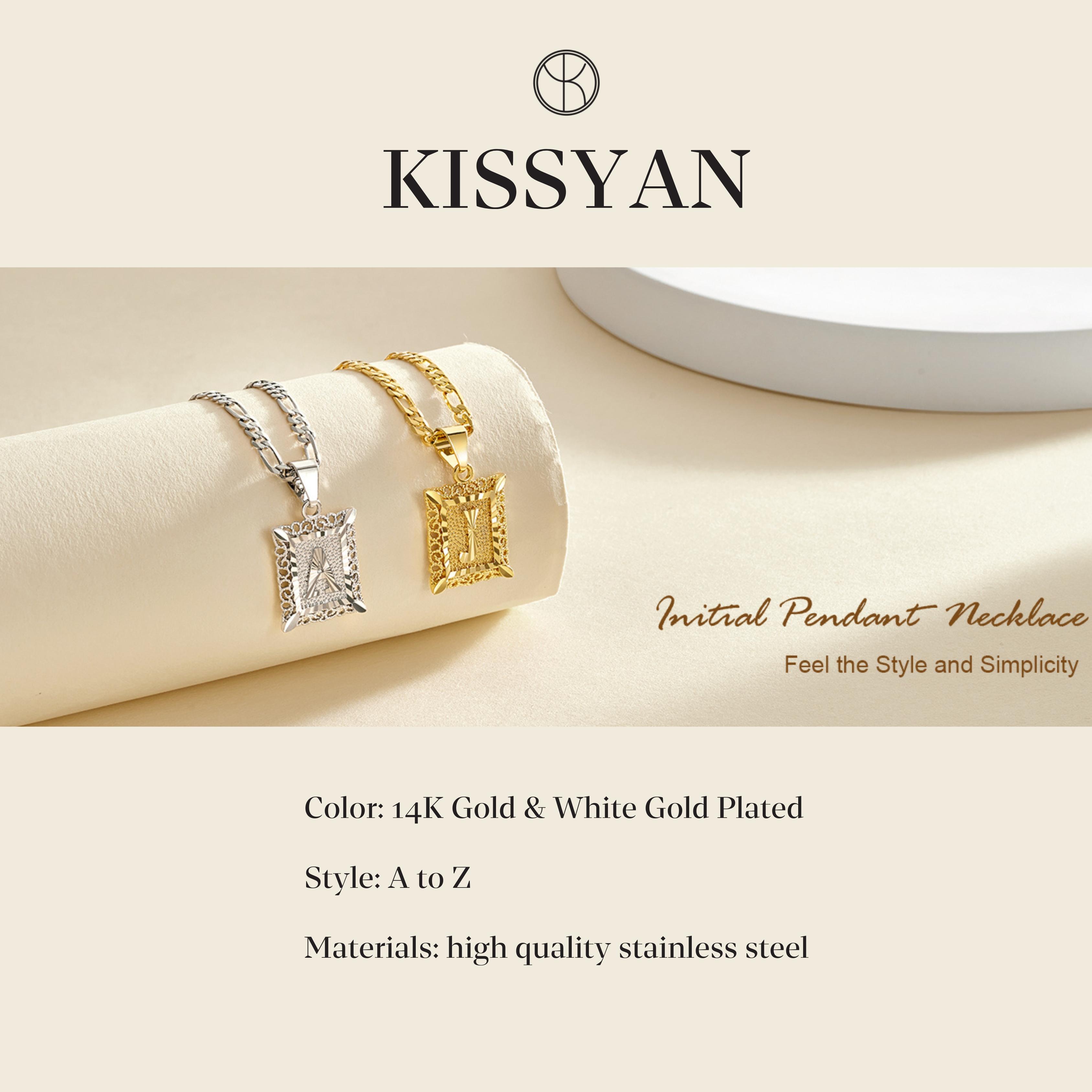 KissYan Initial Letter Pendant Necklace for Men Womens, 14K Gold Plated Square Capital Monogram Necklace Alhpabets from A-Z Figaro Chain Necklace Valentine's Day Gifts KissYan Initial Letter Pendant Necklace for Men Womens, 14K Gold Plated Square Capital Monogram Necklace Alhpabets from A-Z Figaro Chain Necklace Valentine's Day Gifts