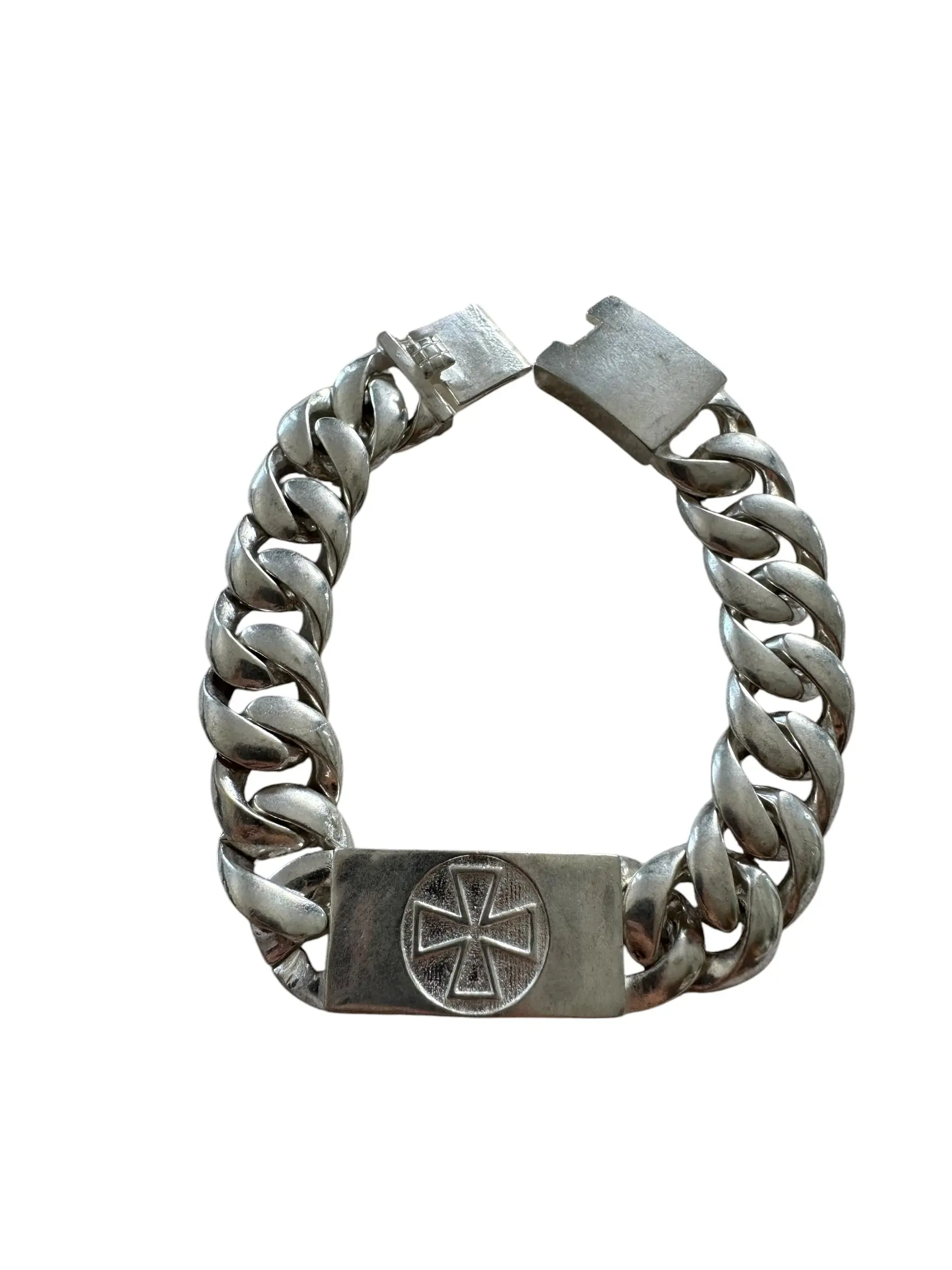 SILVER PLATED IRON CROSS ID BRACELET